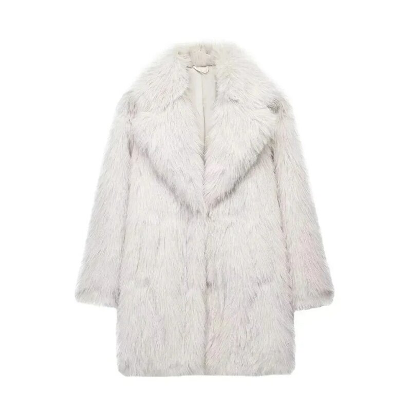 Jaket bulu palsu berbulu mewah untuk wanita, mantel bulu palsu lengan panjang berbulu halus hangat berkualitas tinggi musim dingin