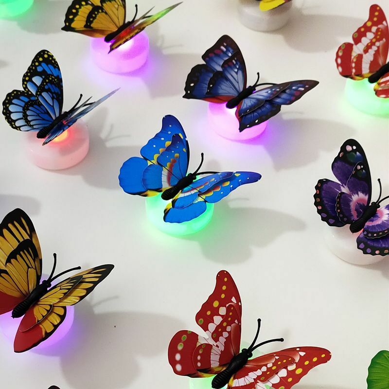 10 szt. Dekoracyjne Led kultowa zabawka kreatywna kolorowa świetlisty motyl lampka nocna mała lampa do past nastrojowe oświetlenie