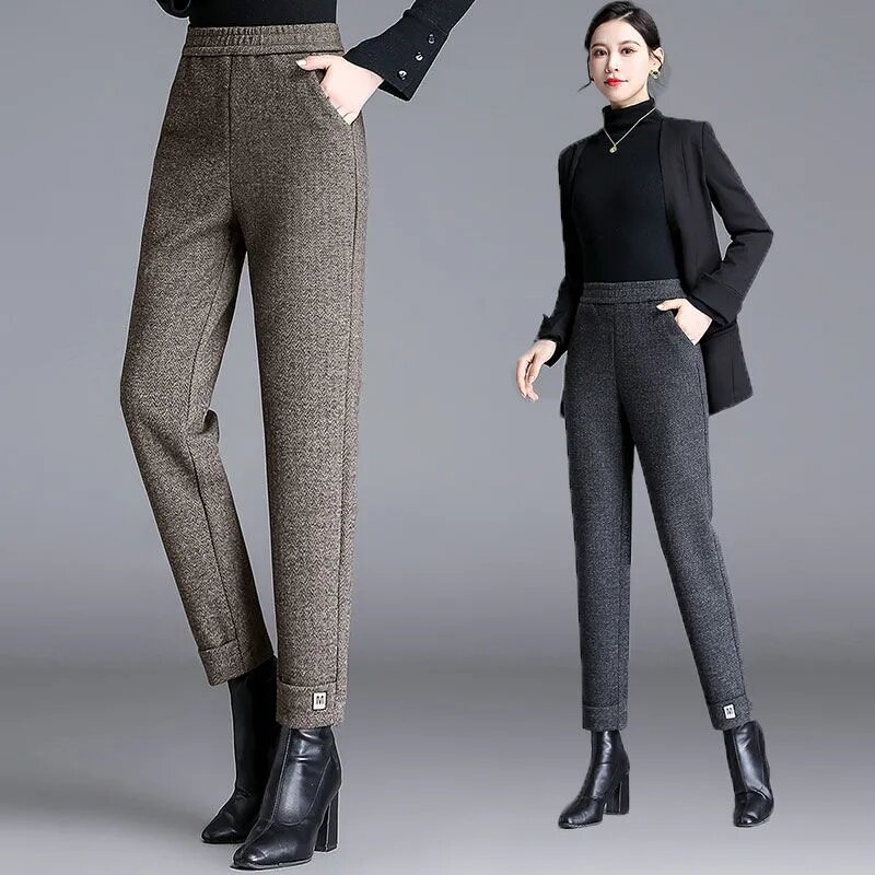 Pantaloni di lana a vita alta per le donne autunno inverno 2024 nuovi pantaloni Harlan a vita alta pantaloni larghi Casual alla caviglia femminili