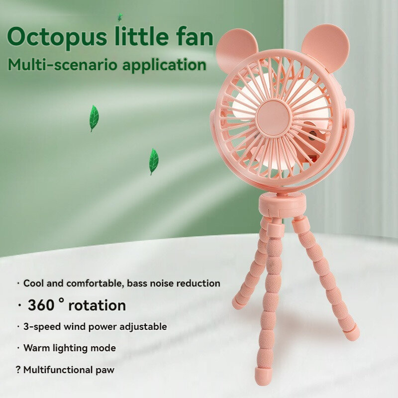Baby Stroller Fan With Clip Octopus Shapoed Funny Fan With Flexible Tripod Wrapped USB Rechargeable Portable Fan for Car Seat