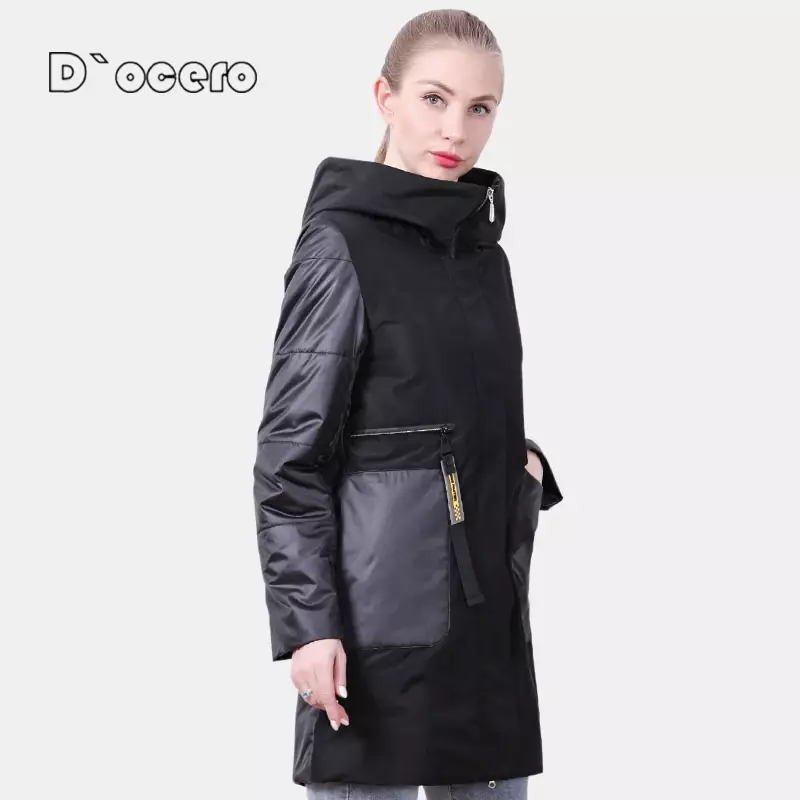 D`OCERO 2022 New Spring Jacket Women Autumn Coat Long Quilted Fashion Casual Parka Hooded High Quality Thin Cotton Outwear