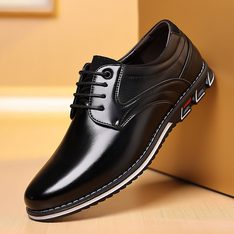 Retro męskie buty do biura markowe buty skórzane modne buty w stylu Casual dla mężczyzn biura brązowe przewiewne buty wsuwane wygodne buty męskie