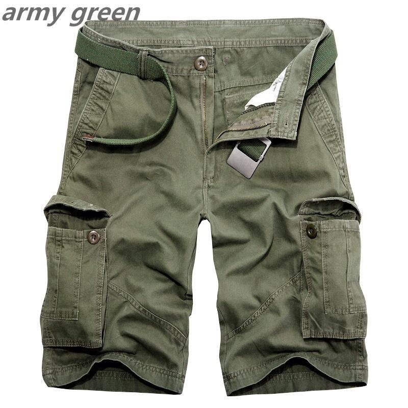 Shorts de carga masculino solto com vários bolsos, macacão de algodão, tamanho grande, moda casual, verão