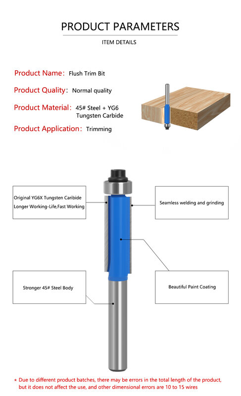 LAVIE-cortador de fresado de alta calidad con rodamiento, juego de brocas de enrutador para carpintería, 6mm, 1/4, H06016, H07016, 1 unidad