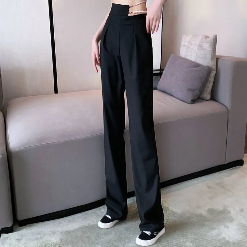 Calças femininas verão 2023 falso strass pérola corrente cinto decoração luxuoso terno calças sexy calças de cintura alta preto branco
