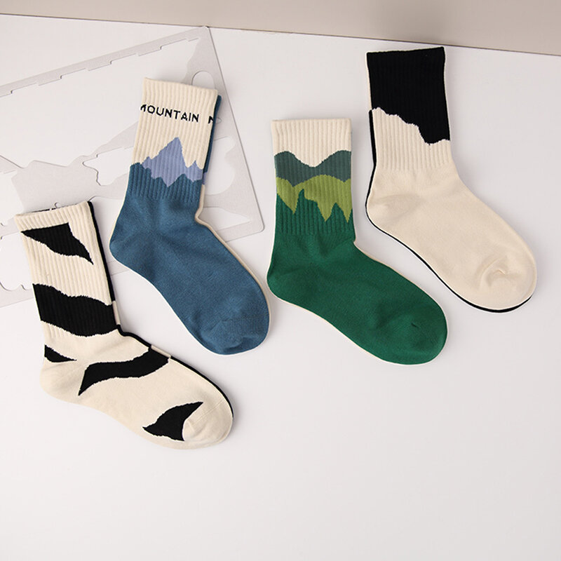 Fashion Men Socks Asymmetrical Pattern Street Skateboard Man Cotton Sock Breathable Couple Socks