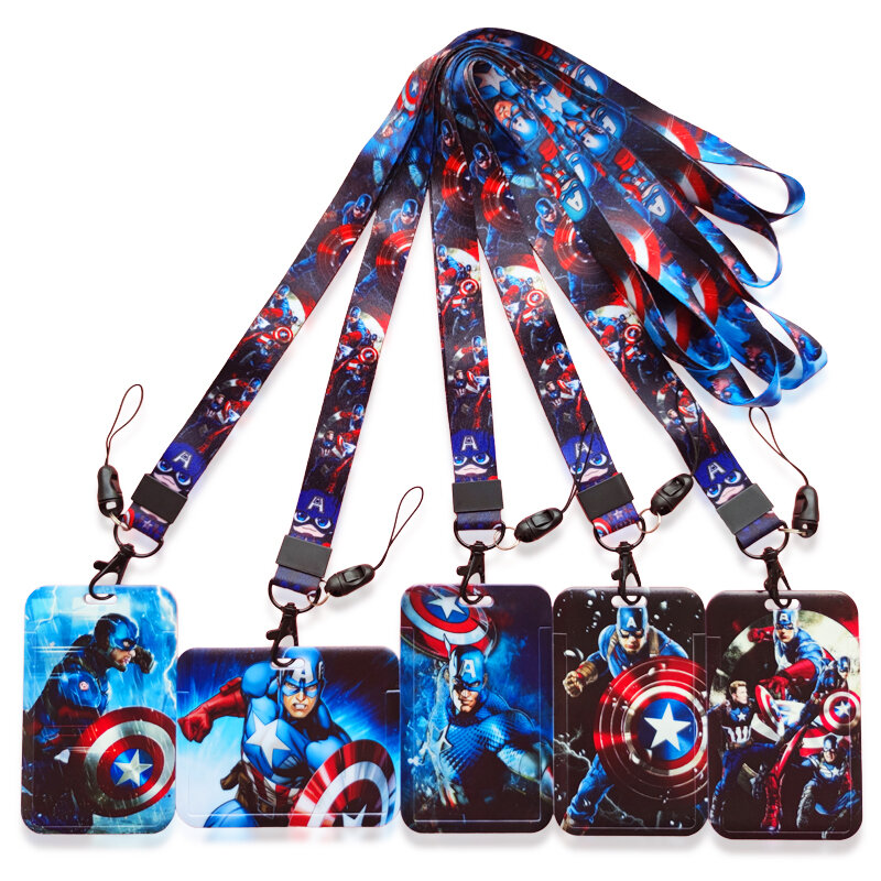 Disney Avengers ที่ใส่บัตรประชาชน Lanyard นักธุรกิจผู้ชายคอสายคล้องบัตรเครดิตกรณี Boy Superhero Badge ผู้ถือคลิปพับเก็บได้