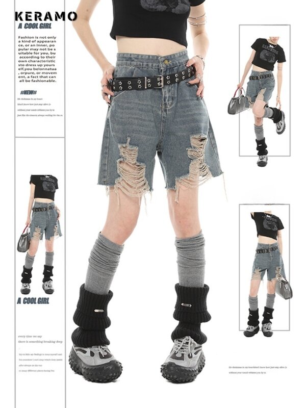 2024 letnie modne spodenki w stylu ulica Harajuku Y2K damskie Sexy z wysokim stanem zgrane szorty jeansowe typu Slim Fit