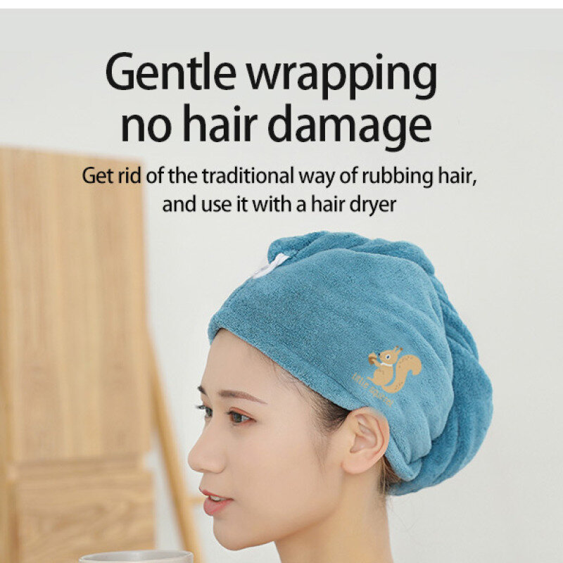Gorro de secado de pelo suave y absorbente con bonito estampado Animal para uso diario