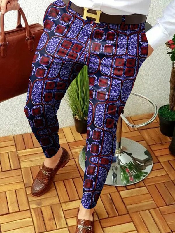 Pantalones casuales de negocios con estampado 3D para hombre, pantalones de pierna recta con patrón Retro, ropa de calle de moda para primavera y otoño