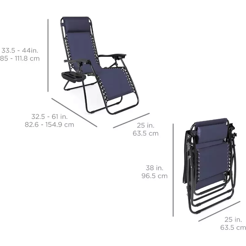 Set di 2 sedie a sdraio e cuscini e vassoi portabicchieri, poltrone reclinabili regolabili.