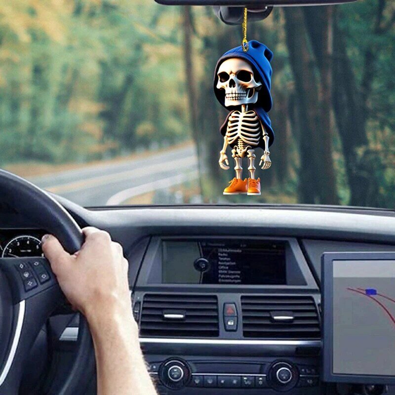 Skeleton Swing Car Ornament Acrylic Spooky Skeleton Swing Pendant Rearview Decor Hangable Decorative Skeletons Halloween Car