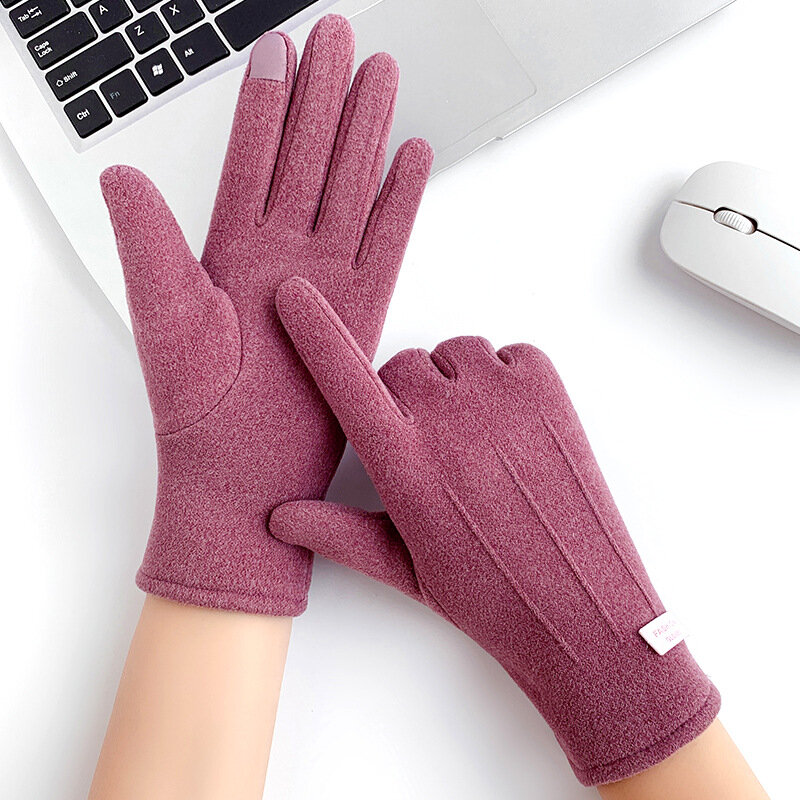 New Women Keep Warm Touch Screen Plus Velvet Inside Thicken Windproof Cycling Simple Style Fashion Elegant Elasticity Gloves