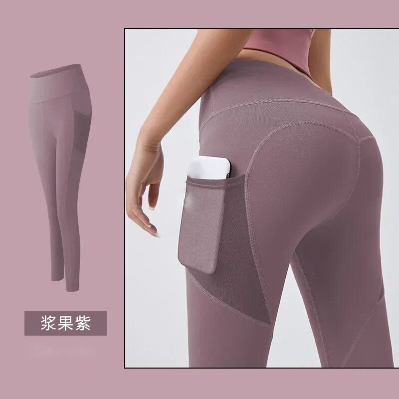 Pantalones de Yoga con bolsillos laterales de malla ajustados para correr, ropa deportiva para glúteos finos y de secado rápido