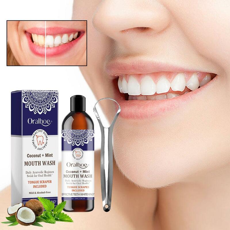 100ml Coconut Oil Mint Pulling Oil Mouth Wash Alcohol-free Breath Scrape Teeth Oral Clean Tongue Oral Whitening J1N9