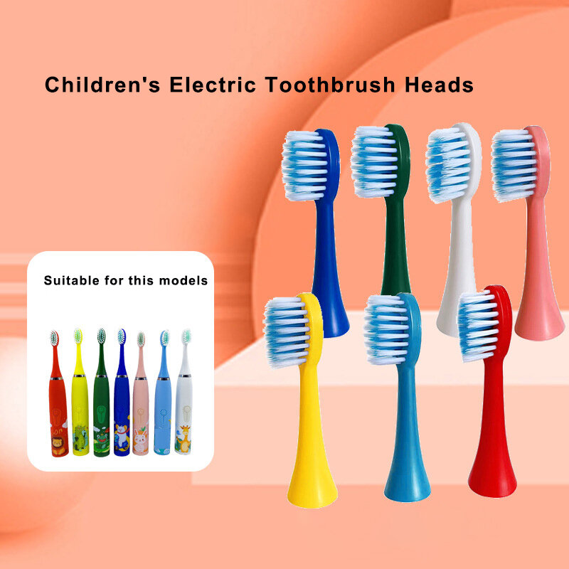 子供の交換用ブラシヘッド,電動歯ブラシ,歯のホワイトニング,漫画のパターン,柔らかい頭,口腔ケア,5個
