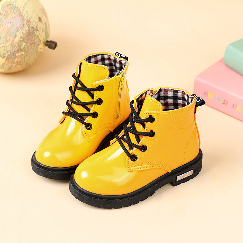 2024 New Winter Children Shoes PU Leather Waterproof Plush Boots Kids Snow Boots Brand Girls Boys Casual Boots Fashion Sneakers