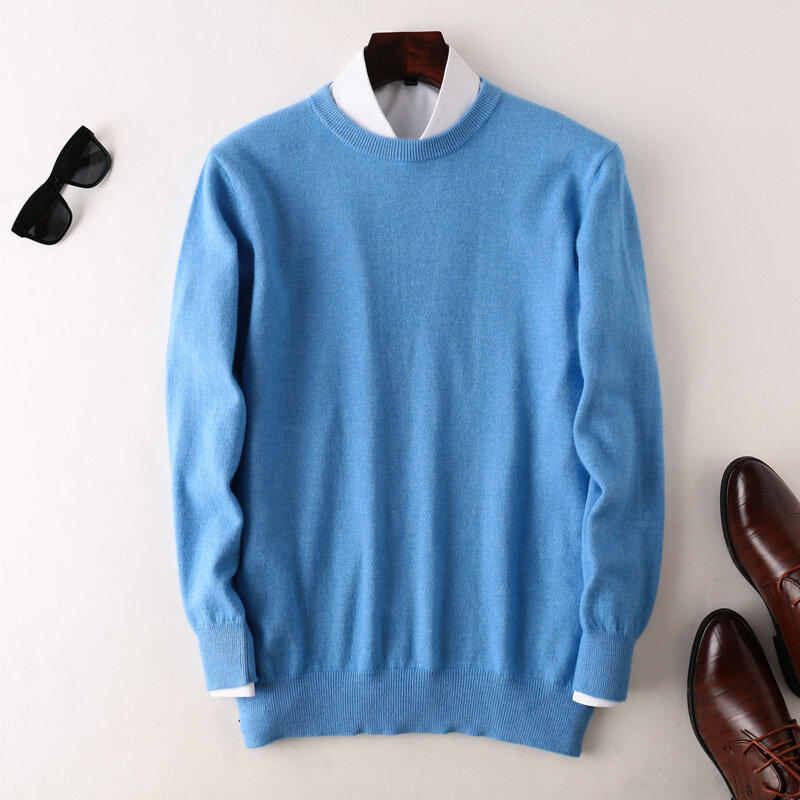 Suéter masculino de caxemira misturado, jumper de algodão, camisa quente que combina com tudo, pulôveres de malha, outono e inverno, 2022