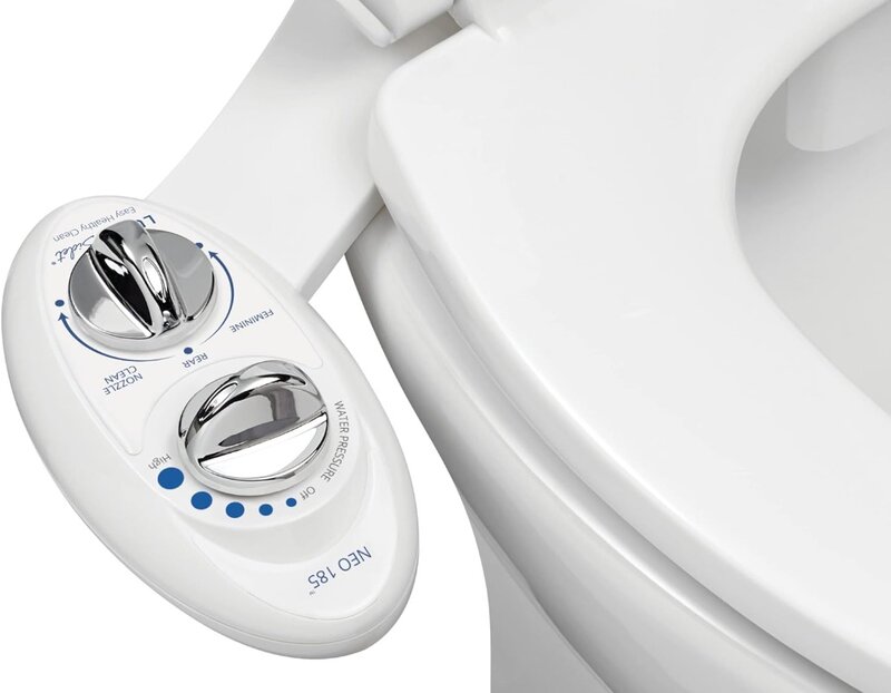 LUXE Bidet NEO 185 mulut pipa ganda, tambahan Bidet Non listrik untuk dudukan Toilet, tekanan air dapat diatur, putih