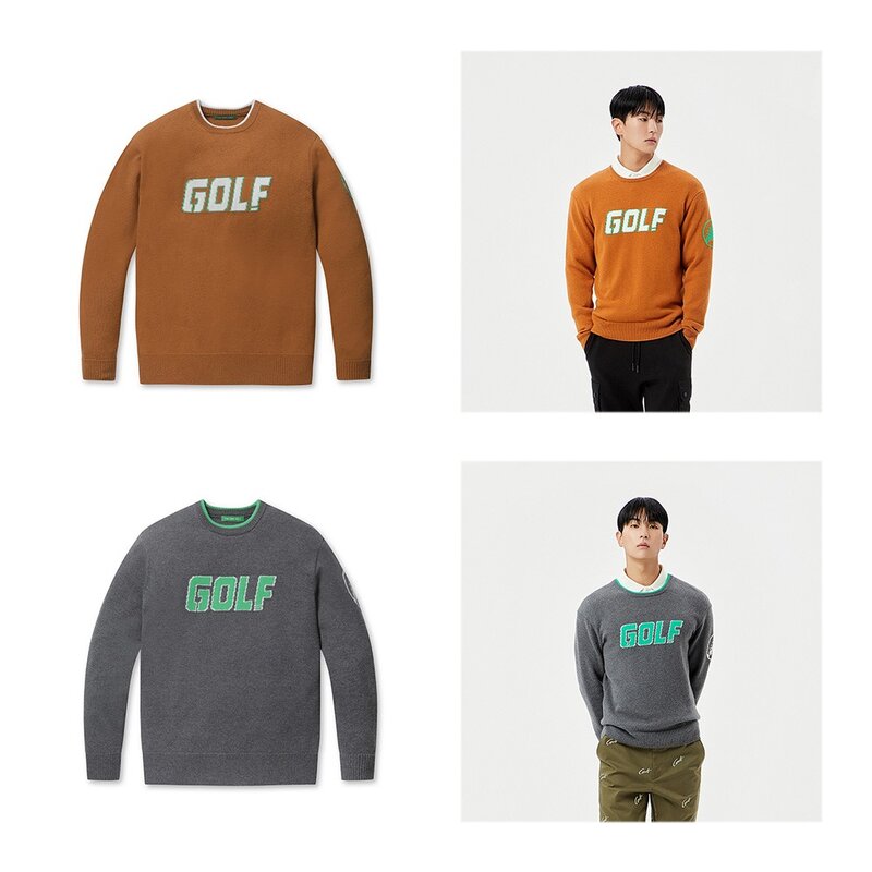 Pulôver de golfe monocromático luxuoso masculino, suéteres quentes de malha, design de carta high-end, tendências versáteis, inverno