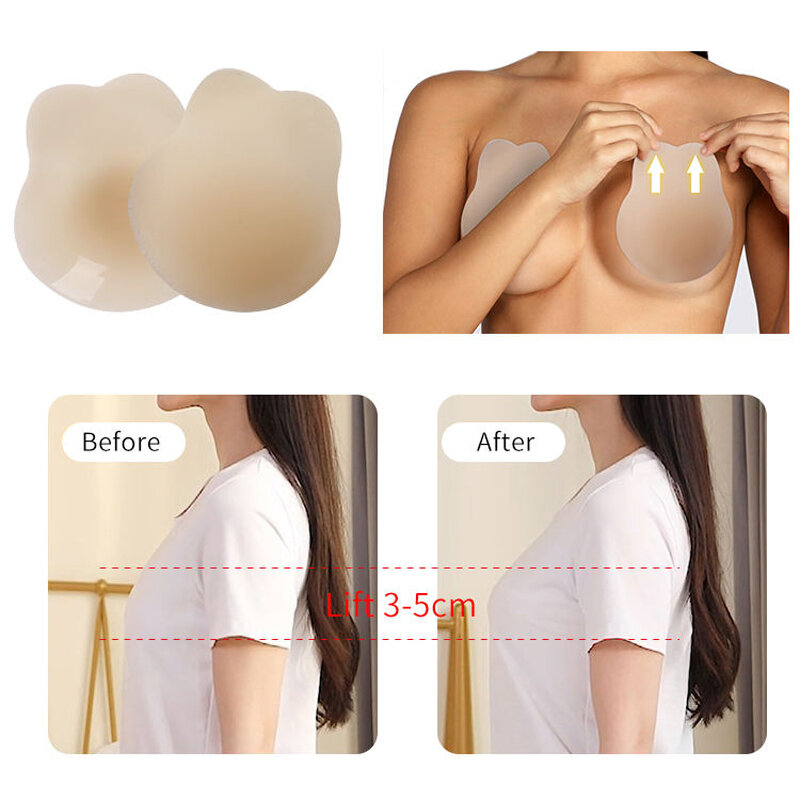 Adesivo adesivo de peito invisível para mulheres, pastie de silicone reutilizável, forro de tampa do mamilo, fita adesiva do sutiã