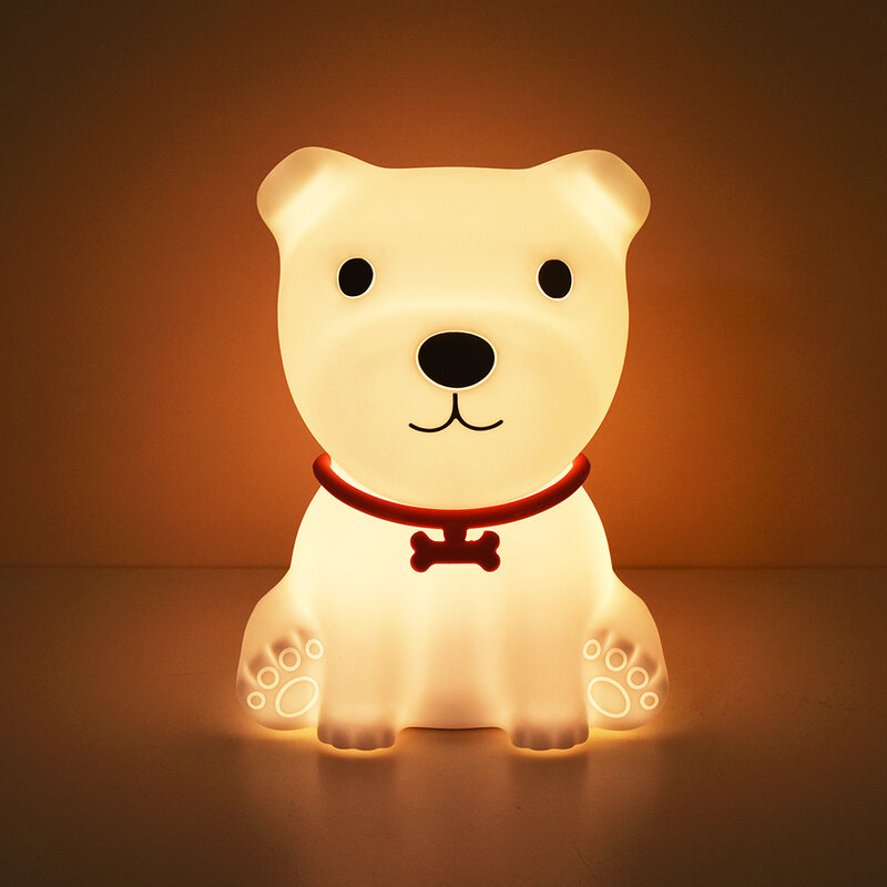 Lampu LED anjing warna-warni kreatif, lampu malam Sensor sentuh silikon USB dapat diisi ulang untuk anak-anak, hadiah liburan bayi