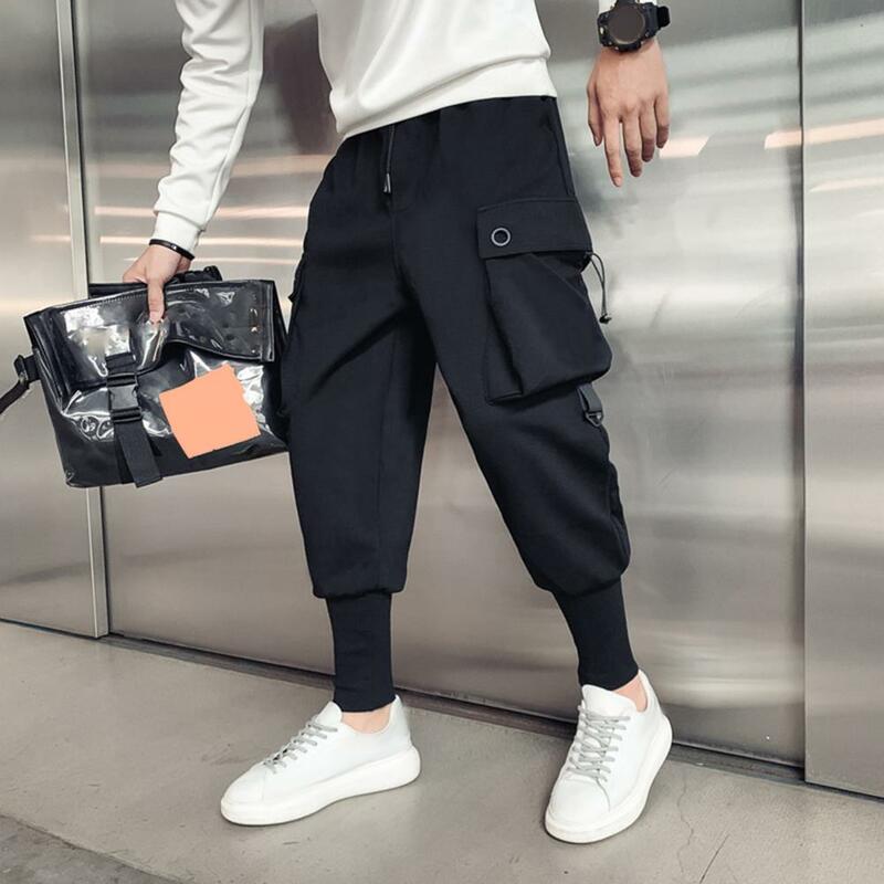 Celana Harem longgar pria, celana kargo luar ruangan Hip Hop kasual panjang sepergelangan kaki mode Streetwear saku celana olahraga