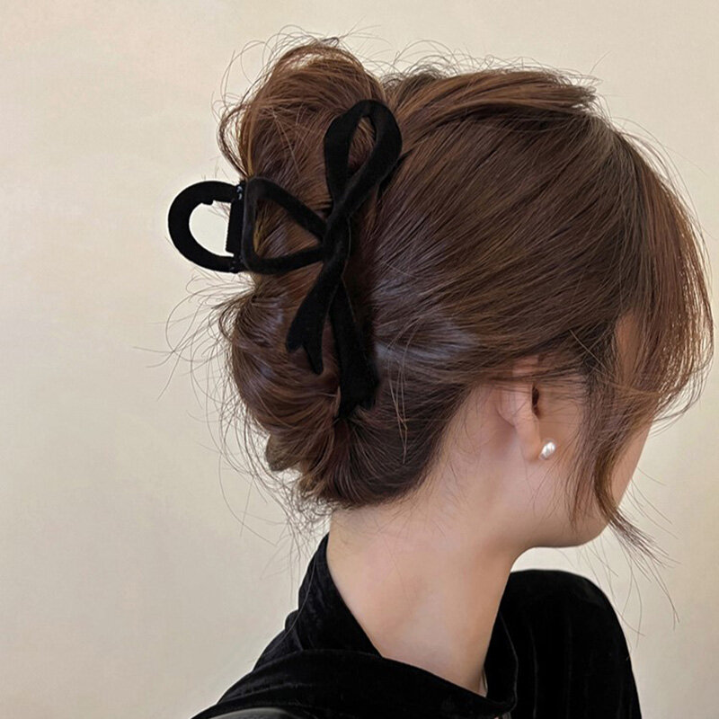 Klip rambut busur beludru merah musim gugur musim dingin klip cakar rambut wanita jepit rambut elegan Prancis aksesori rambut Korea hadiah hiasan kepala wanita