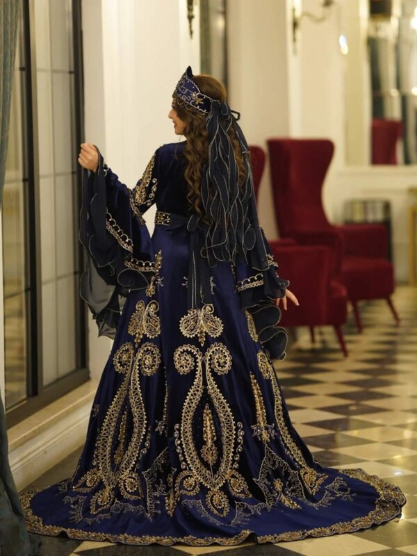 Gaun malam Kaftan Turki buatan tangan tradisional gaun manik-manik Kaftan pesta lengan panjang gaun ukuran Plus Vestidos De Gala