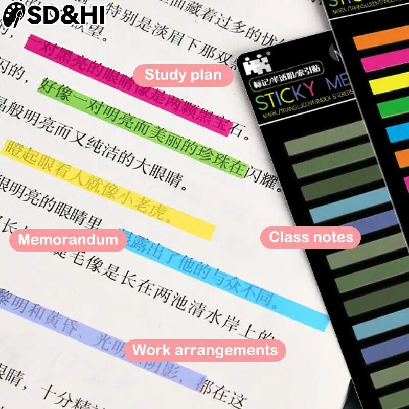 Rainbow Color Index Sticky Notes, 300 Folhas, Papel Adesivo, Notepad, Bookmark, Material Escolar, Papelaria Kawaii, 15x20Pcs