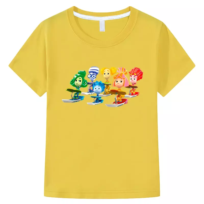 T-Shirt anak-anak kartun Rusia The Fixies 100% katun lengan pendek kaus atasan musim panas anak-anak lucu pakaian anak laki-laki y2k pakaian anak perempuan
