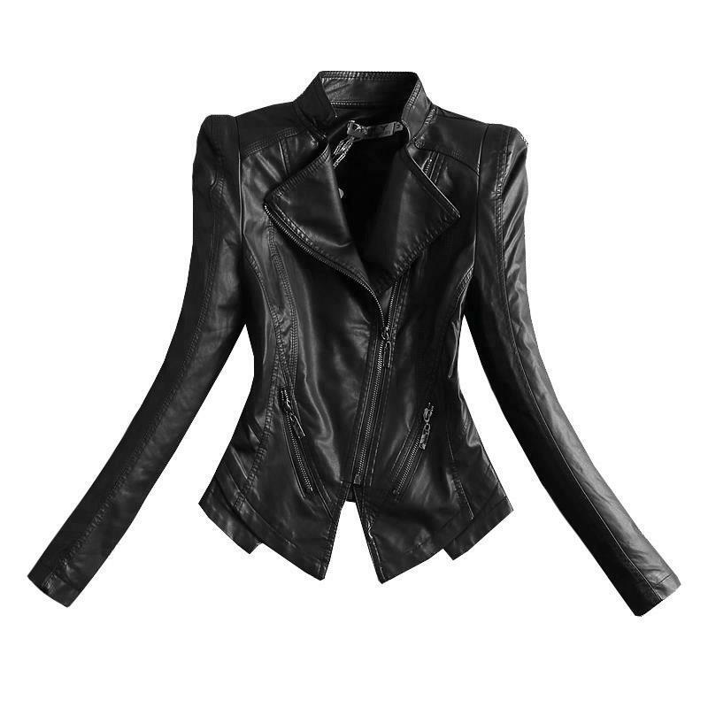 Jaket kulit motor wanita, jaket ringan, pendek, hitam, kasual, pakaian wanita, liar, baru, fashion, 2024