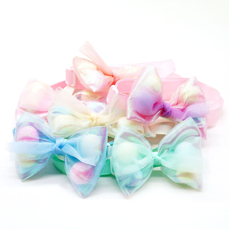 50PCS  Lace Bow Ties for Small Dog Adjustable Dog Collar Cat Collar Cute Pompoms Bowties for Puppy Dog Grooming Accessories