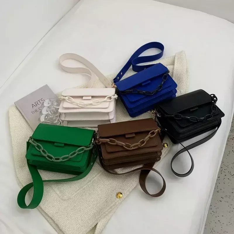 النسخة الكورية من حقيبة نسائية ، حقيبة كتف واحدة بسيطة عتيقة ، حقيبة مربعة صغيرة ، سلسلة قابلة للطي ، حقيبة مغلف ، جديدة
