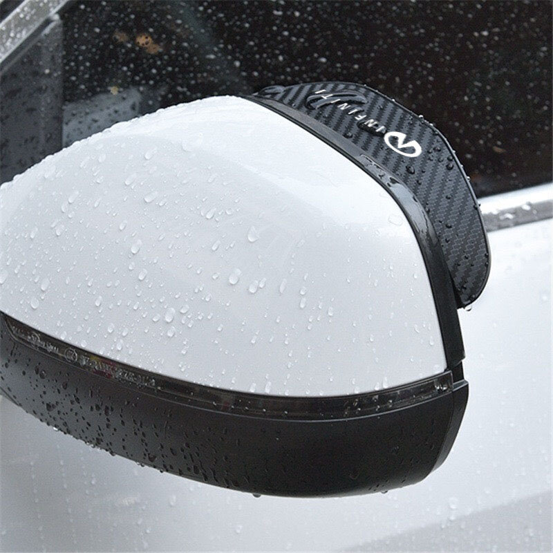 Stiker alis hujan kaca spion mobil, 2 buah serat karbon untuk Infiniti Q50 FX35 Q30 G37 Q70 QX70 G35 Q60 QX50 aksesoris