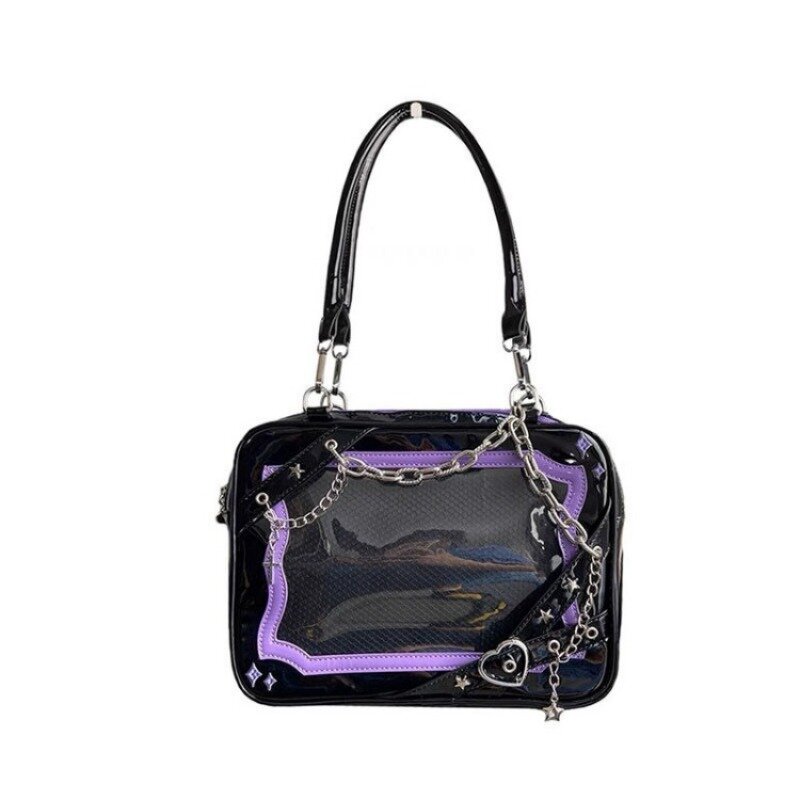 Xiuya Y2k tas bahu wanita, Tote Bag kapasitas besar, tas tangan modis Harajuku Gotik transparan Lolita Jk, tas bahu hitam
