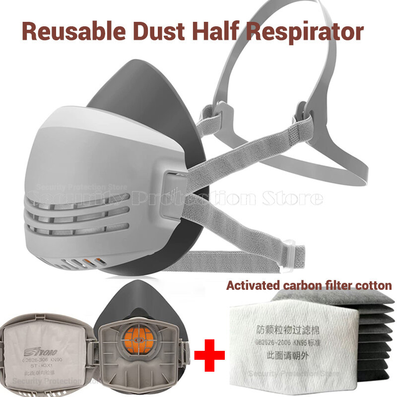21in1 masker karbon Filter katun, Respirator setengah wajah Anti debu konstruksi pengaman kabut