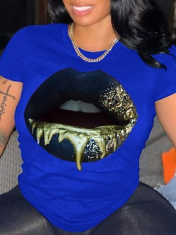 Женская футболка с круглым вырезом и принтом губ