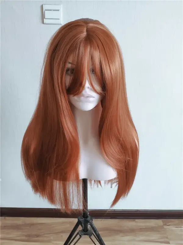 Peluca de Cosplay con flequillo sin encaje, pelo sintético de cabeza completa rojo cobre