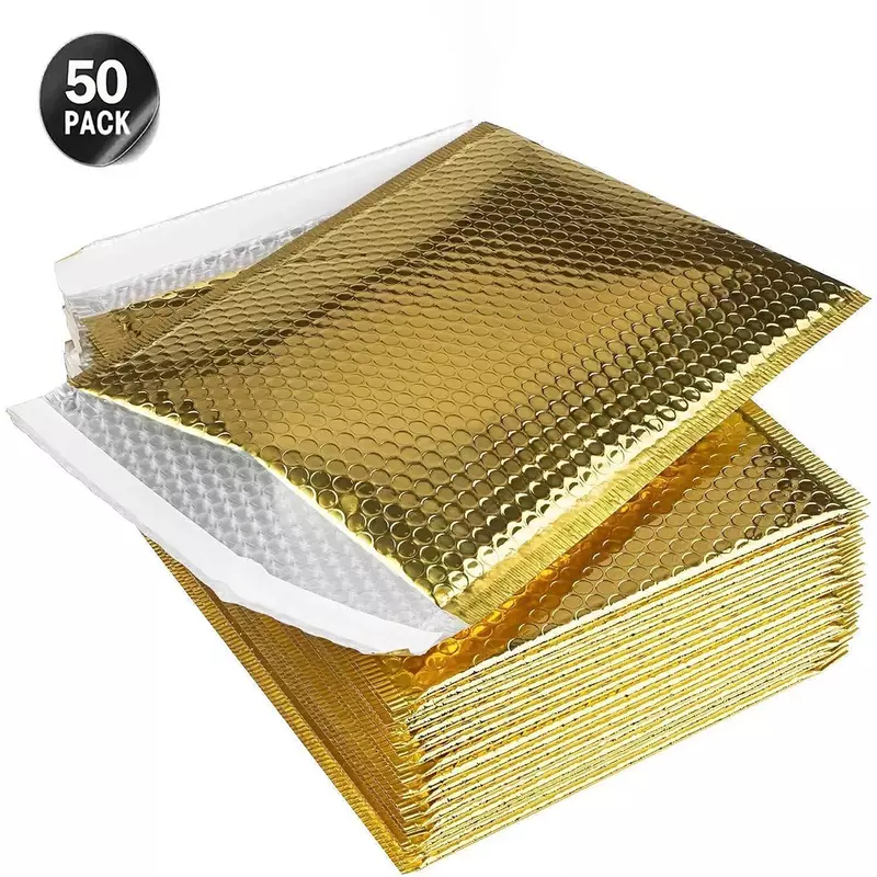 50 Pcs Golden Bubble Mailers Pink Poly Bubble Mailer Self Seal Padded Envelopes Gift Bags Laser Packaging Envelope Bags for Book