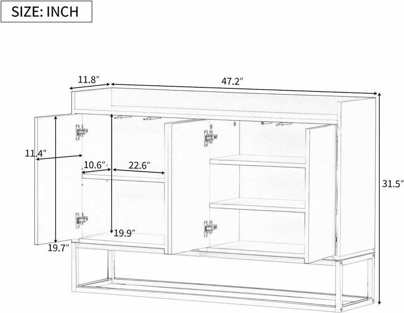 Modern Sideboard Storage and Adjustable Height Shelves,Console Table with Fence,4 Doors Cupboard Coffee Bar for Living Room