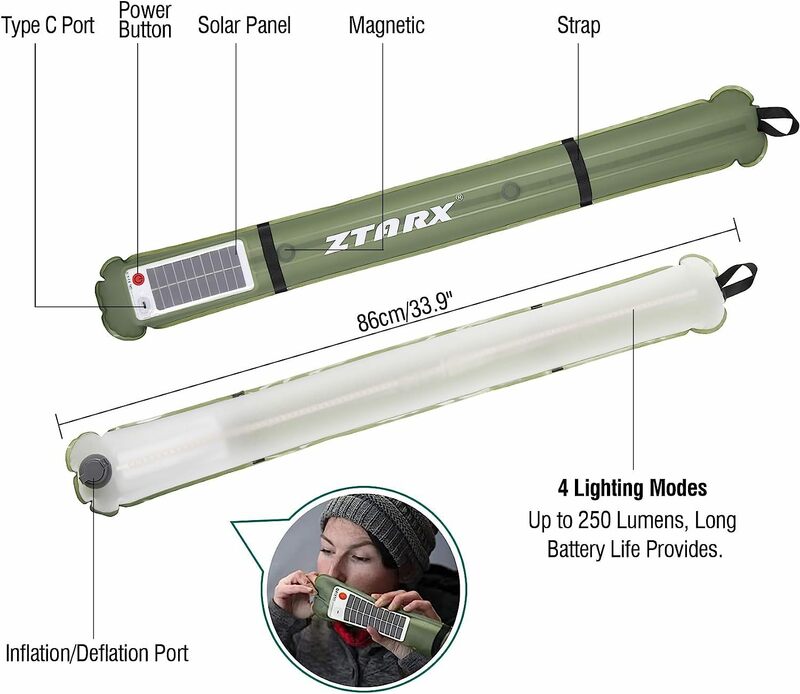 Портативный надувной складной Солнечный аккумулятор ZTARX 60-86 см, 2000 мАч, лампа для тента на кемпинге Ipx7, водонепроницаемый бассейн, вечерние, для ночного плавания