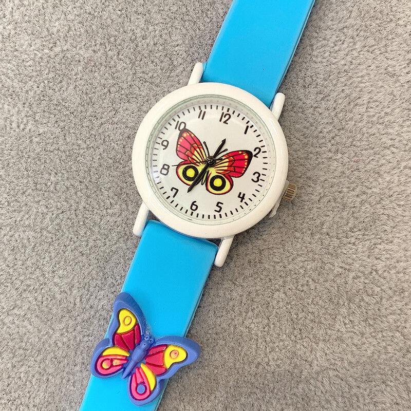 Reloj con cinta de silicona para niños y niñas, pulsera de cuarzo con diseño de mariposa bonita, venta al por mayor, novedad de 2024