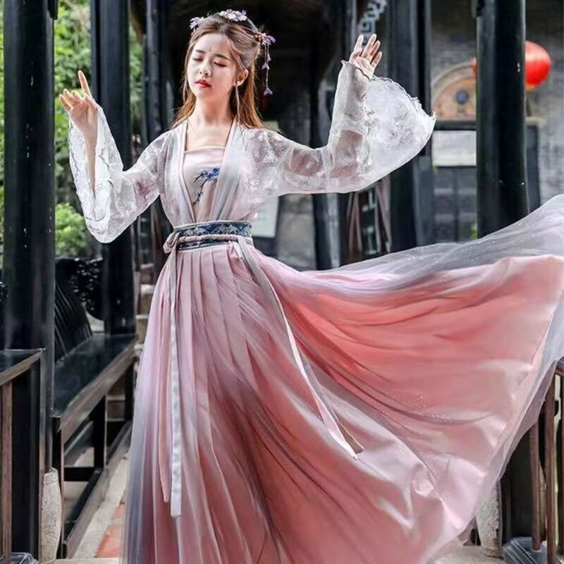 2022 Traditional Women Flower Hanfu Dress Ancient Chinese Costume Beautiful Dance Hanfu Originale Princess Tang Dynasty Robe