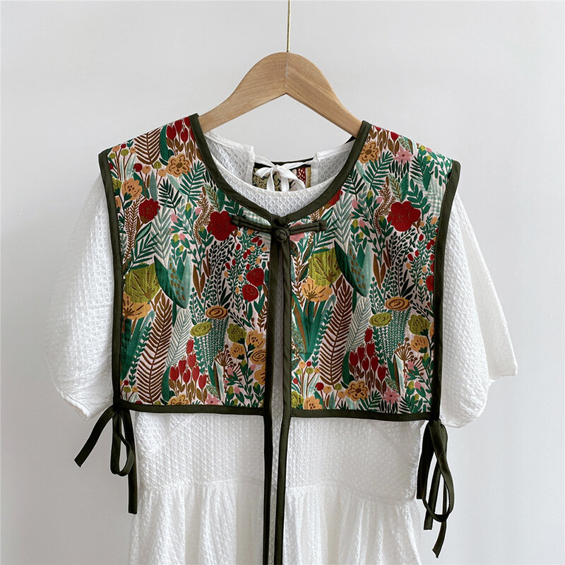 Koreaanse Versie Geborduurde Schouder Sjaal Nep Kraag Vest Retro Decoratieve Student Vrouwen Shirt Knopen Accessoires
