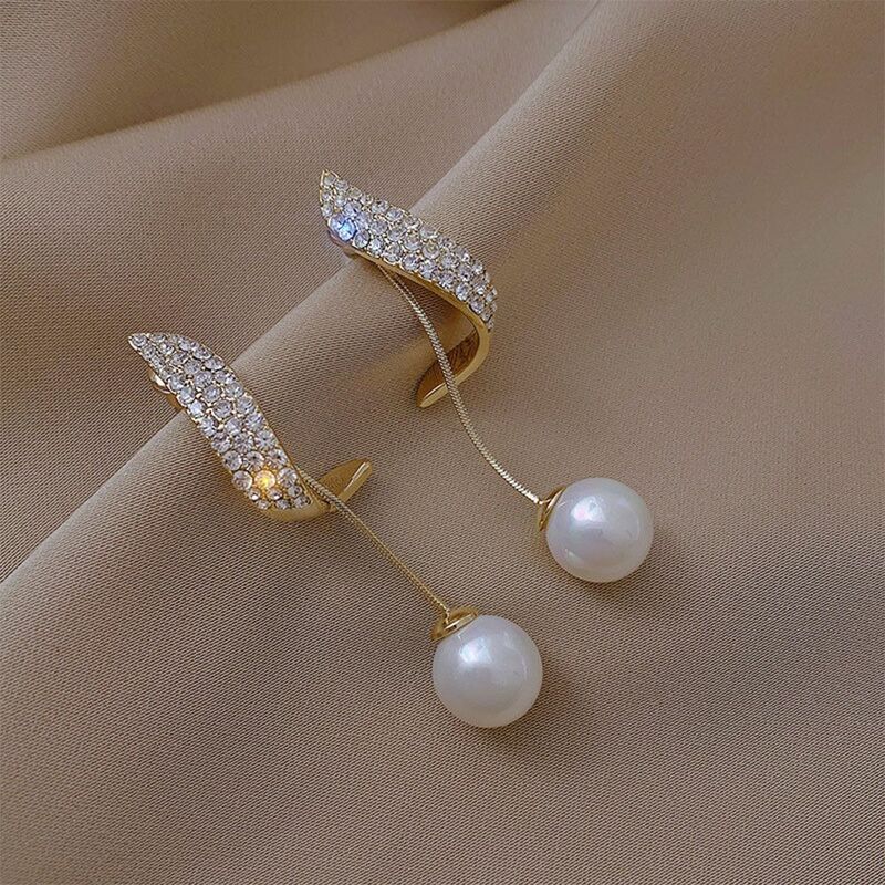 Pendientes colgantes de cristal de perlas para mujer, joyería coreana, regalo
