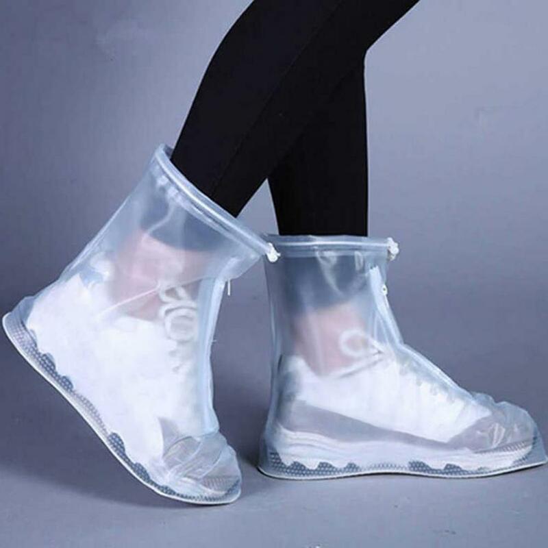 ที่คลุมรองเท้าผู้หญิงที่มีประโยชน์1คู่มีซิปปิดพีวีซีกันฝนบูตผ้าคลุมรองเท้าลุยฝนป้องกันบูต