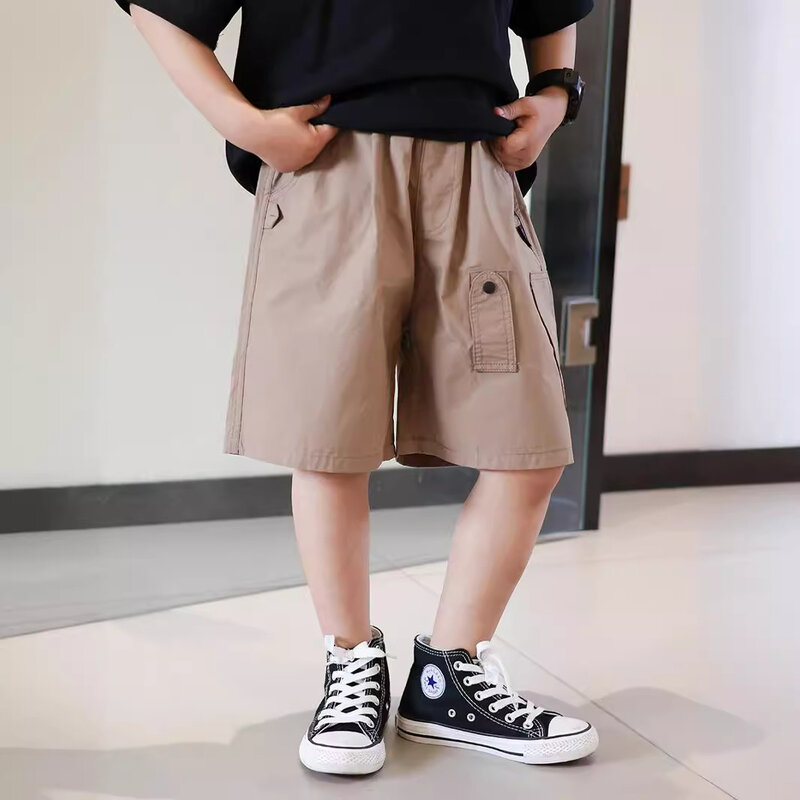 Calça cargo fina estilo coreano infantil, shorts casuais infantis, roupa de criança, cor sólida, simples, verão, novo, 2021
