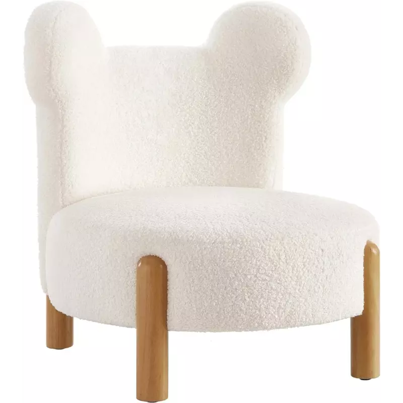 Ball & Cast Upholstered Kids Sofa Sherpa Bear Chair Armless Accent Chair, White