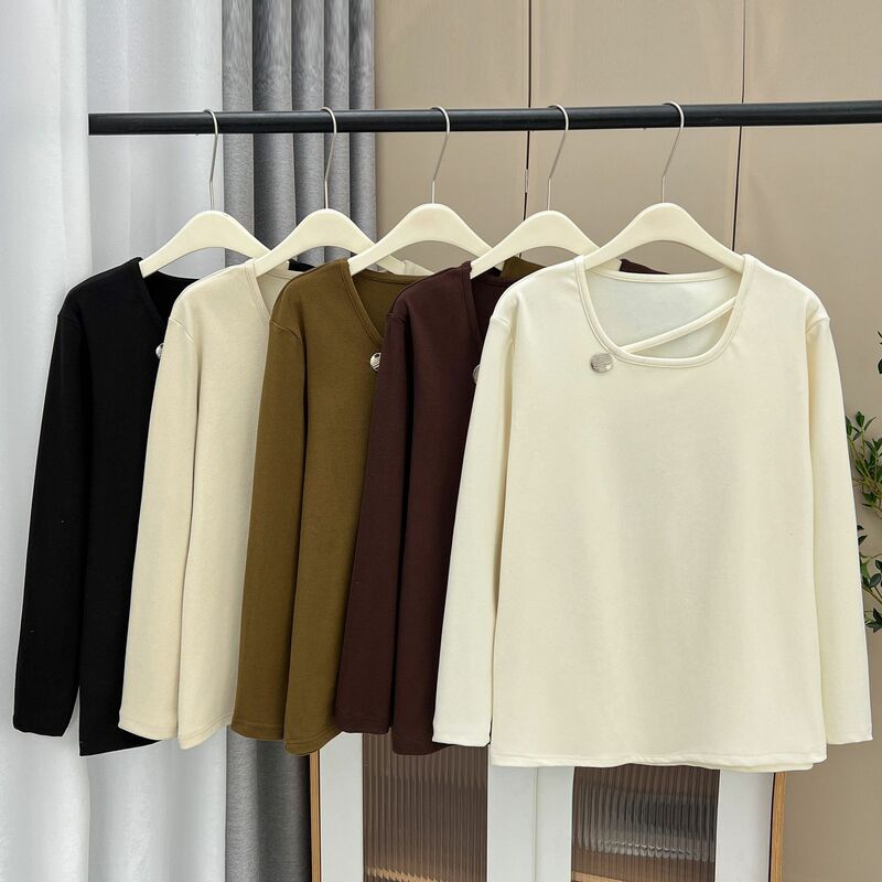 100kg Herbst und Winter T-Shirt Modedesign U-Kragen doppelseitig de Samt Stoff warmes T-Shirt plus Größe Damen Innen oberteil 1968